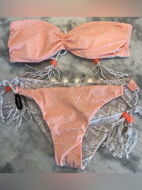 REVERSIBLE Victoria’s Secret Bikini Boho Tassel Beaded Tribal Euro Summer Set